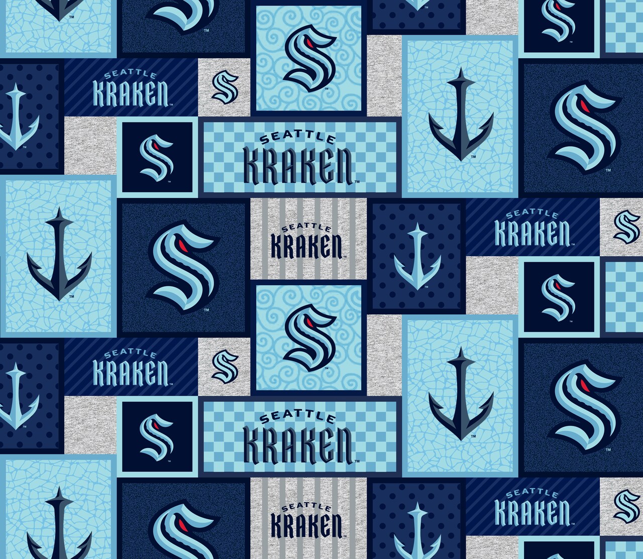 Sykel Enterprises NHL Team Fleece Blanket Fabric-Seattle Kraken Patch Design Fleece Fabric